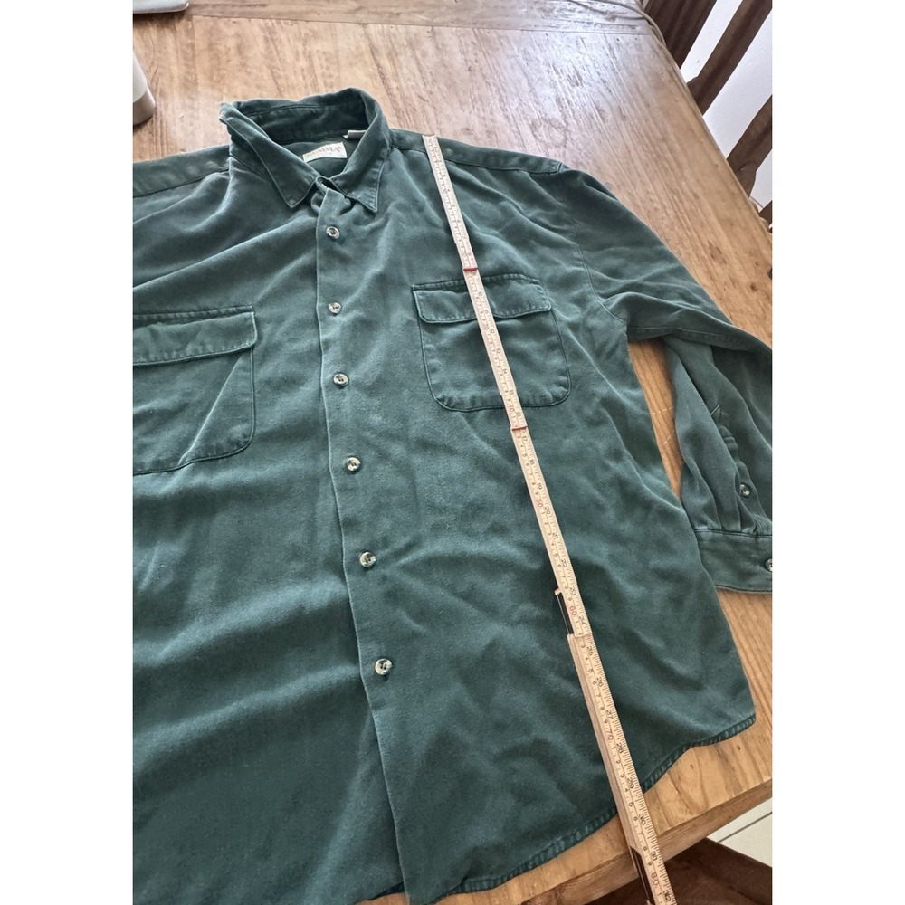 Summa Silk Men's XL Green 100% Silk Button Up Shirt Long Sleeve Pockets - Picture 8 of 9